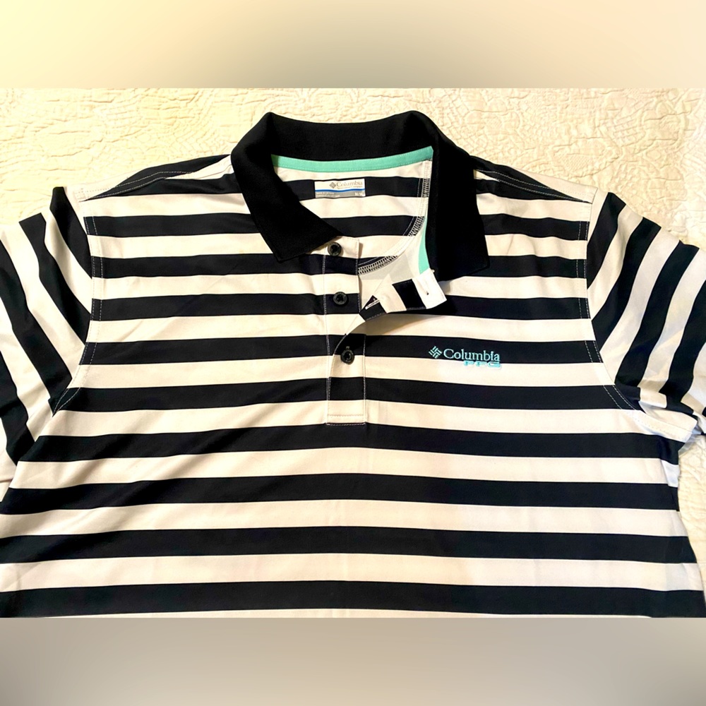 Men’s Columbia Black White Stripe Polo